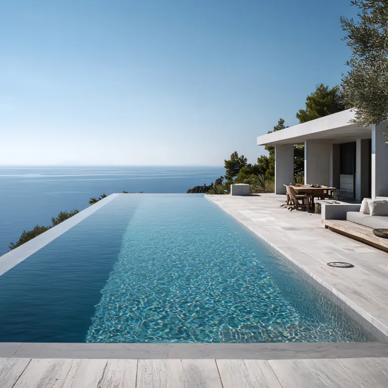 Piscine à débordement face à la Méditerranée